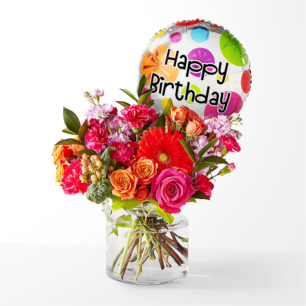 Fiesta Bouquet with Birthday Balloon – Tala Florist Northshore, North Vancouver BC