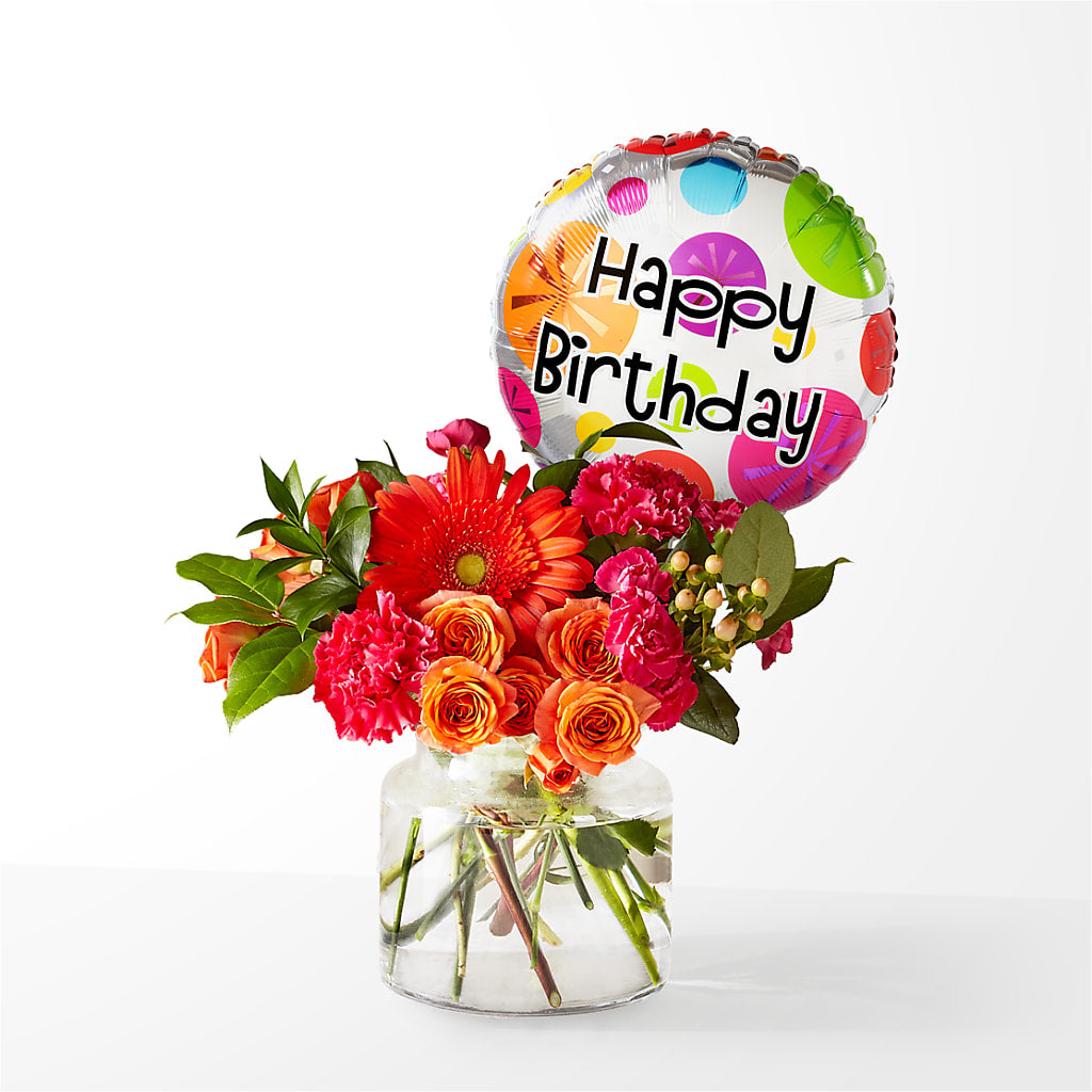 Fiesta Bouquet with Birthday Balloon – Tala Florist Northshore, North Vancouver BC