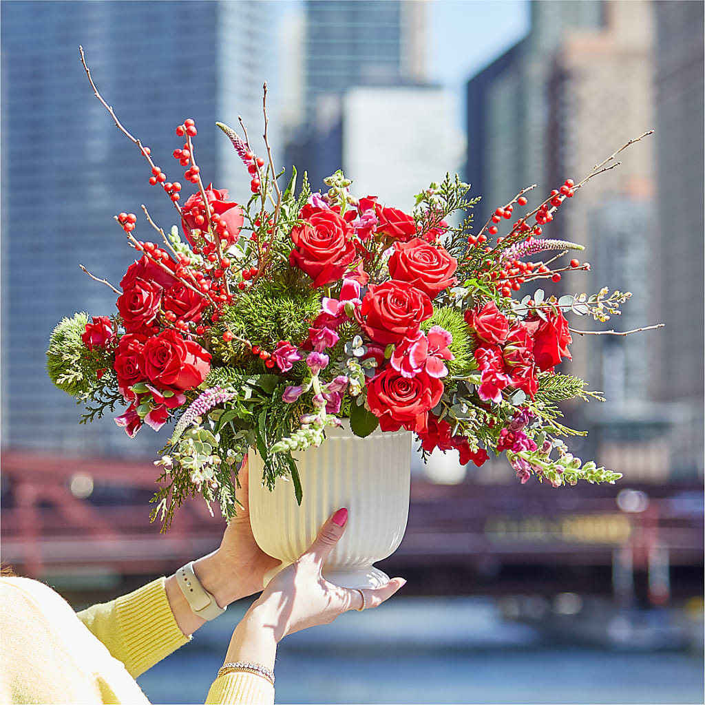 Big Red Bow Bouquet – Tala Florist Northshore, North Vancouver BC