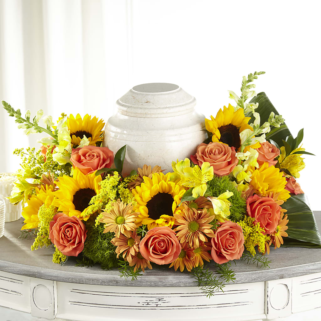 Faithful Sunflower Cremation Adornment – Tala Florist Northshore, North Vancouver BC