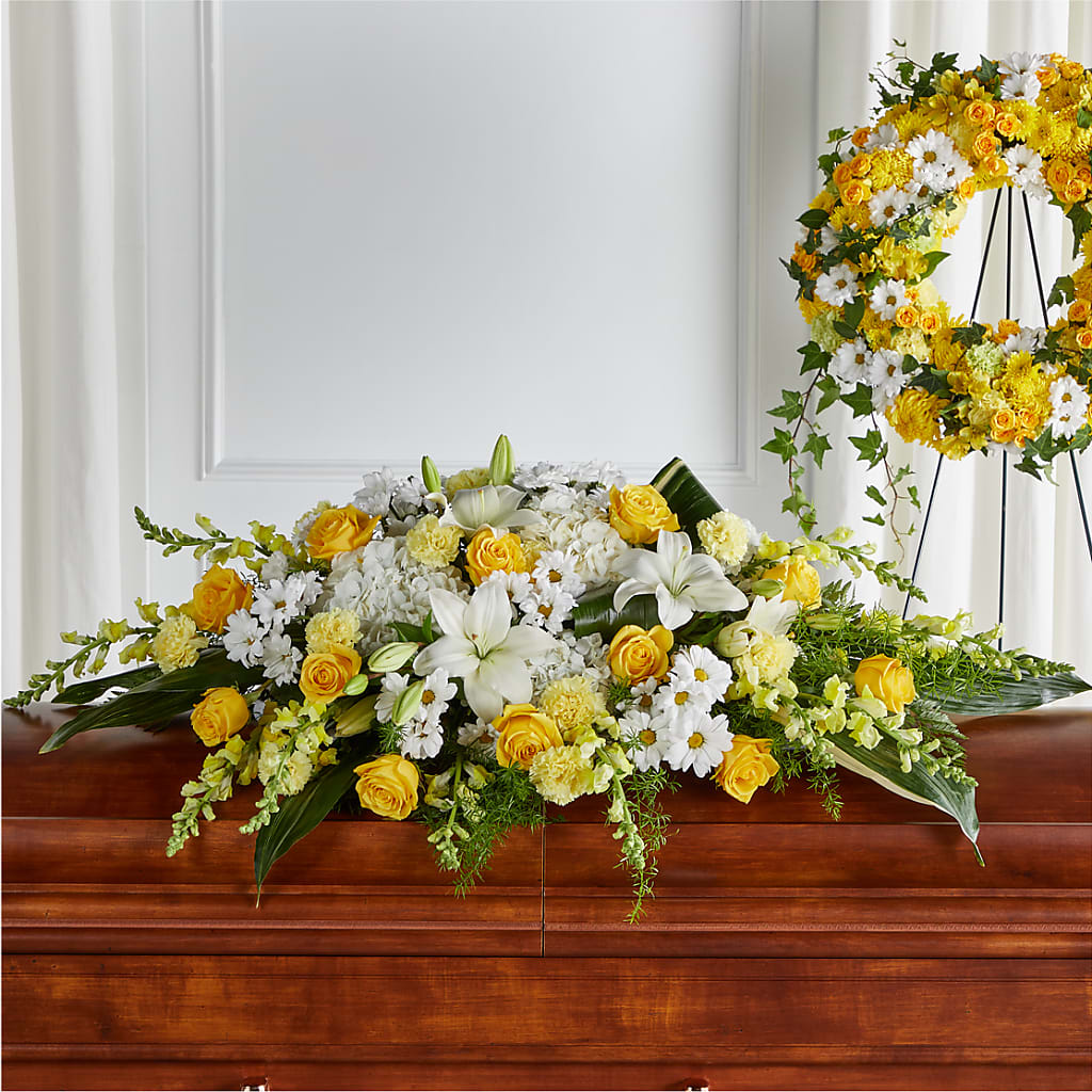 Golden Harmony Casket Spray – Tala Florist Northshore, North Vancouver BC