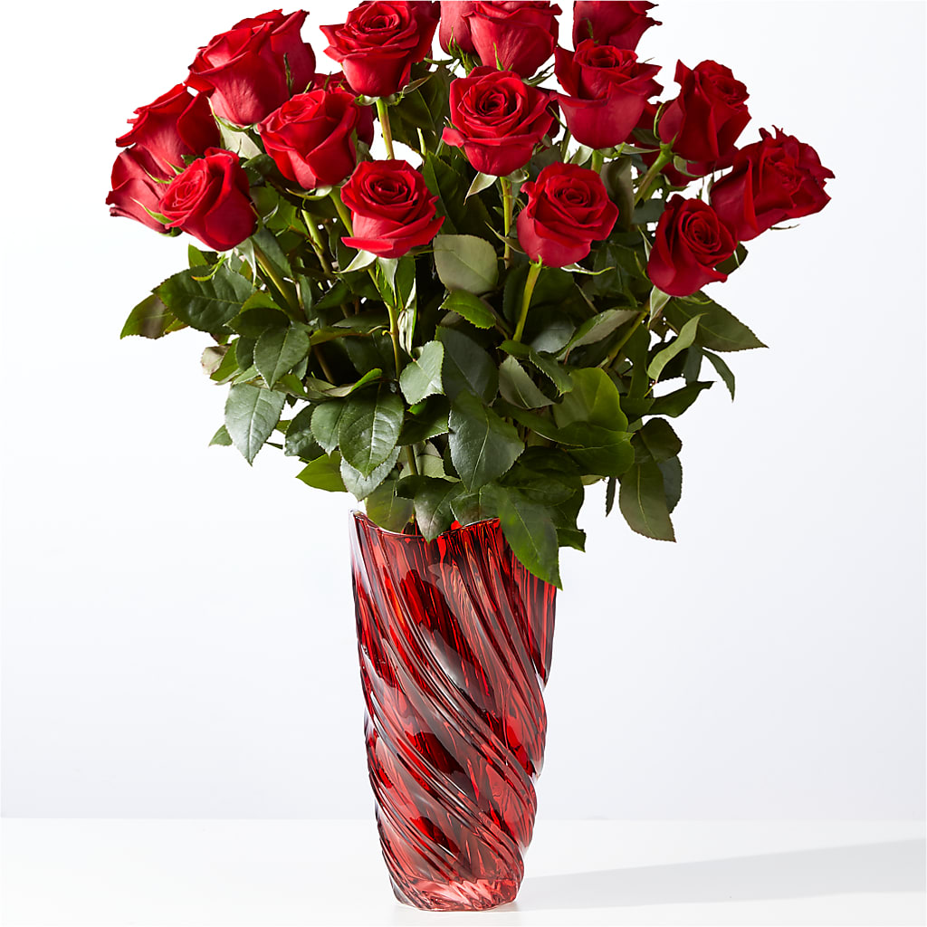 Classic Love Red Rose Bouquet with Luxe Swirl Vase – Tala Florist Northshore, North Vancouver BC