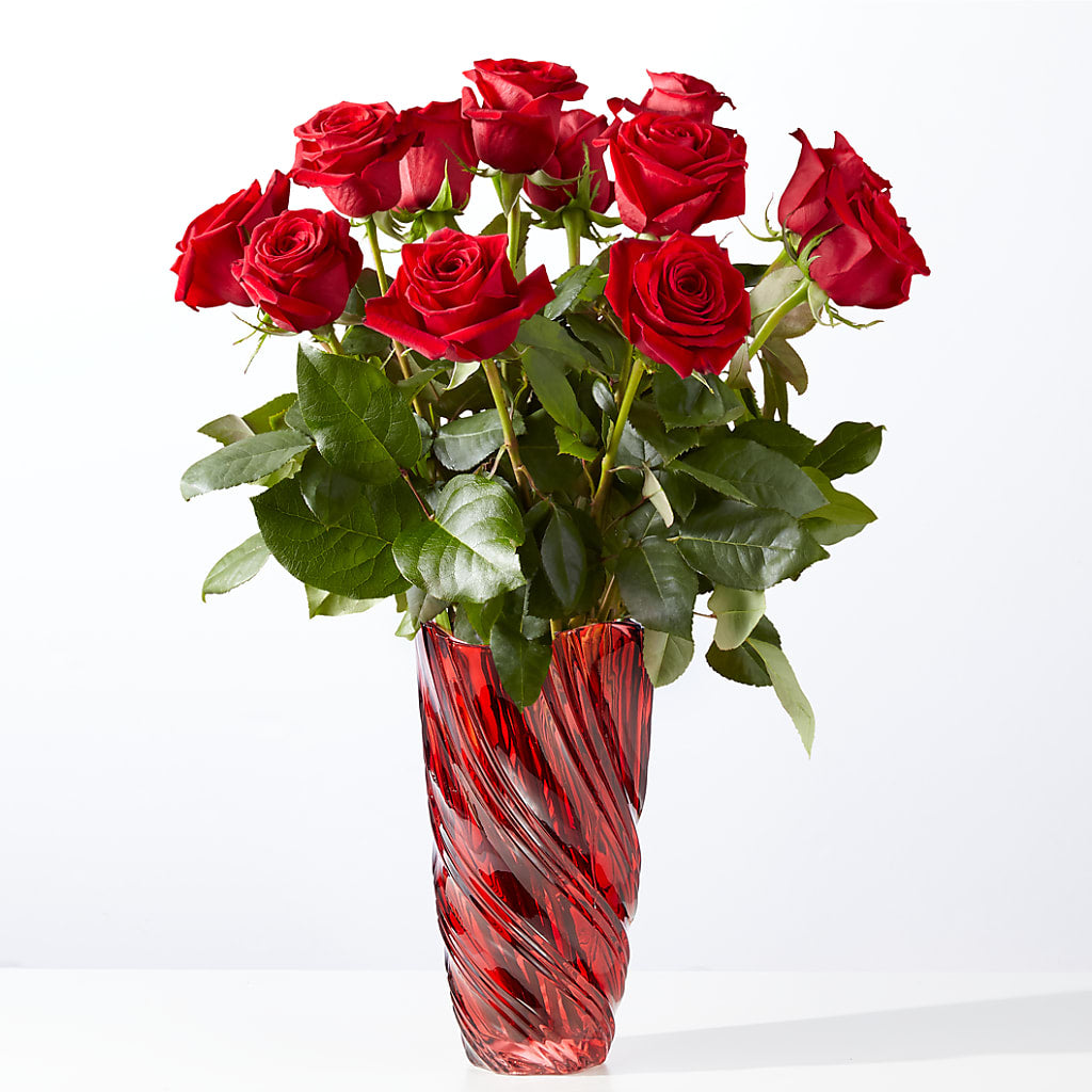 Classic Love Red Rose Bouquet with Luxe Swirl Vase – Tala Florist Northshore, North Vancouver BC