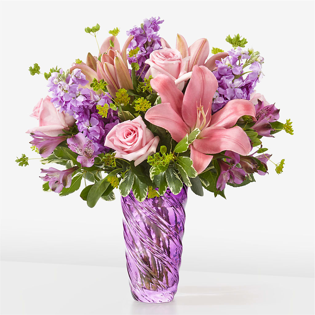 Precious Petals Bouquet with Luxe Swirl Vase – Tala Florist Northshore, North Vancouver BC
