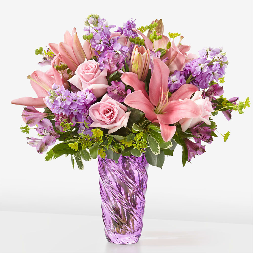 Precious Petals Bouquet with Luxe Swirl Vase – Tala Florist Northshore, North Vancouver BC