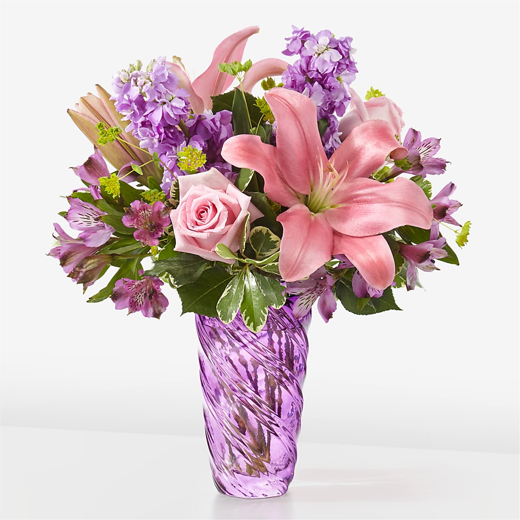 Precious Petals Bouquet with Luxe Swirl Vase – Tala Florist Northshore, North Vancouver BC