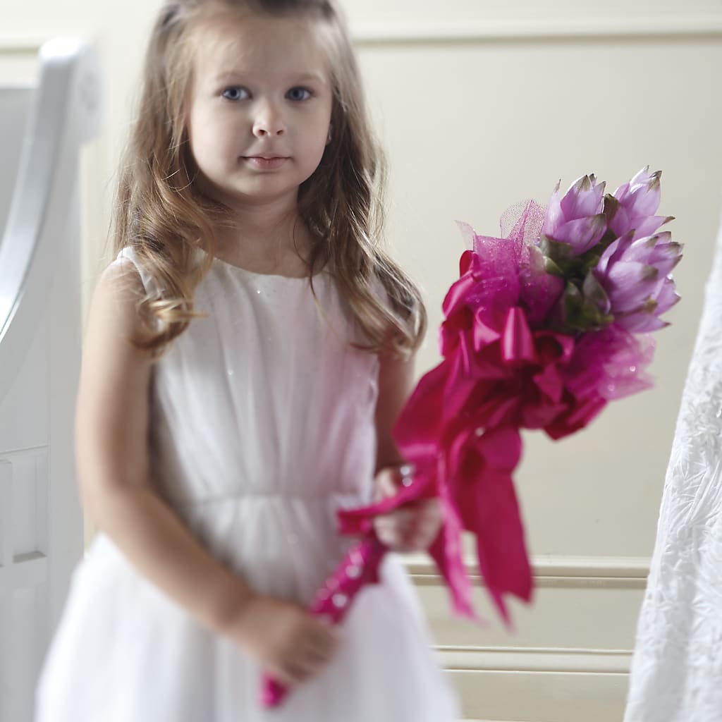 Sparkle Pink Flower Girl Bouquet – Tala Florist Northshore, North Vancouver BC