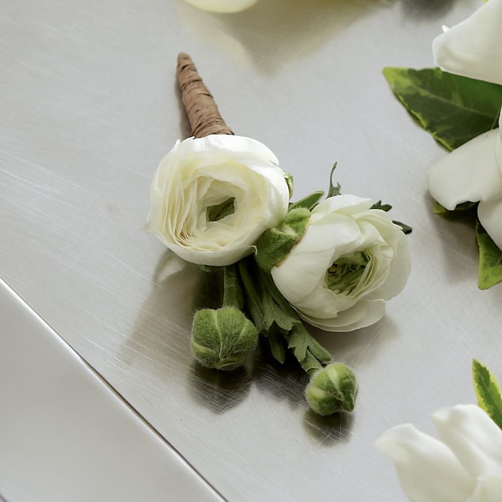 White Ranunculus Boutonniere – Tala Florist Northshore, North Vancouver BC
