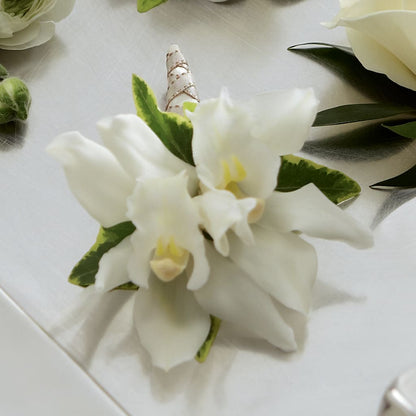 White Mini Cymbidium Boutonniere –  Tala Florist Northshore, North Vancouver BC