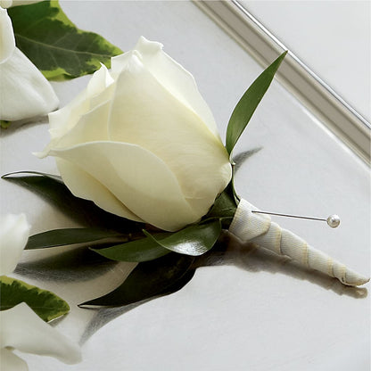 White Rose Boutonniere –  Tala Florist Northshore, North Vancouver BC